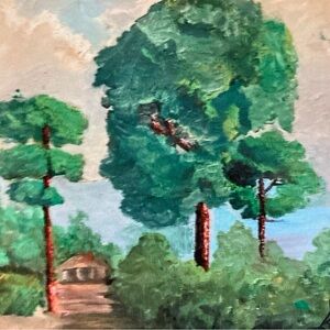 Impressionist Green and Brown Landscape print from my acrylic